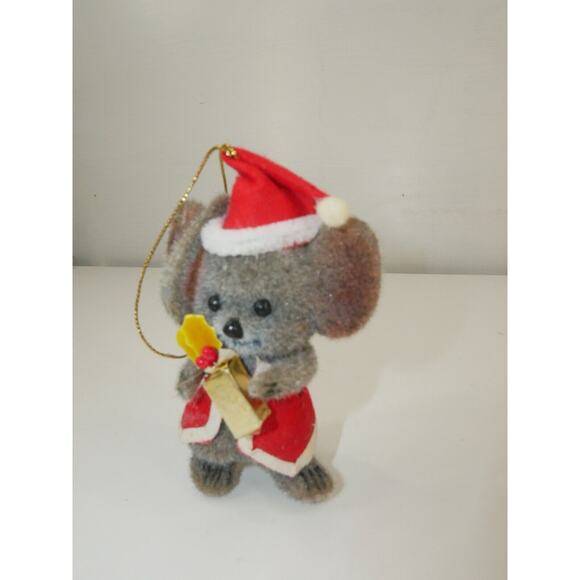 VTG Flocked Mouse Twinkle Ornament Christmas Mice Santa Hat - Picture 3 of 7